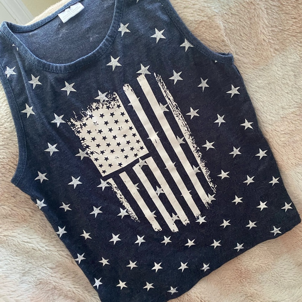 Gender Neutral 6T Navy Blue Flag Tank Top